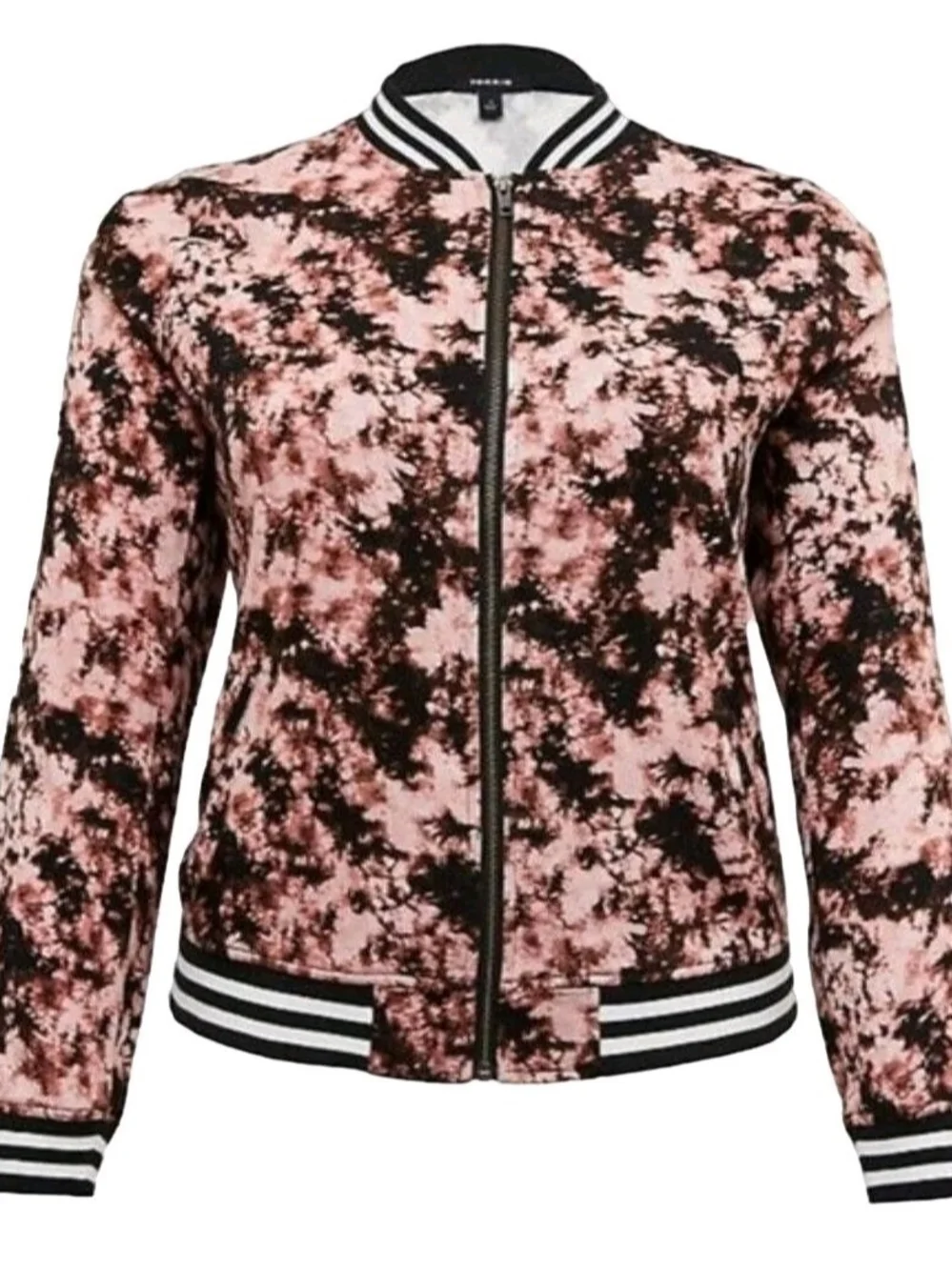TORRID Pink & Black Tie-Dye Bomber Jacket with Stripe Trim 1X (14-16) NWT